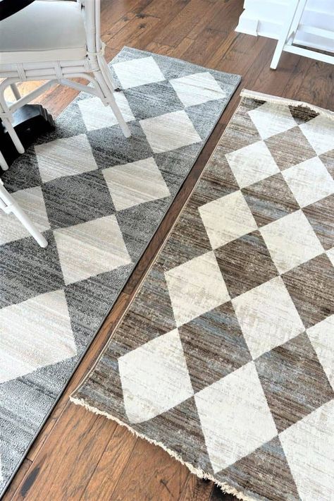 Harlequin Rugs Living Rooms, Harlequin Rug, Harlequin Floors, Charcoal Grey Rug, Kitchen Rugs Ideas, Blue And White Rug, Moody Decor, Kitchen Banquette, Foyer Rug