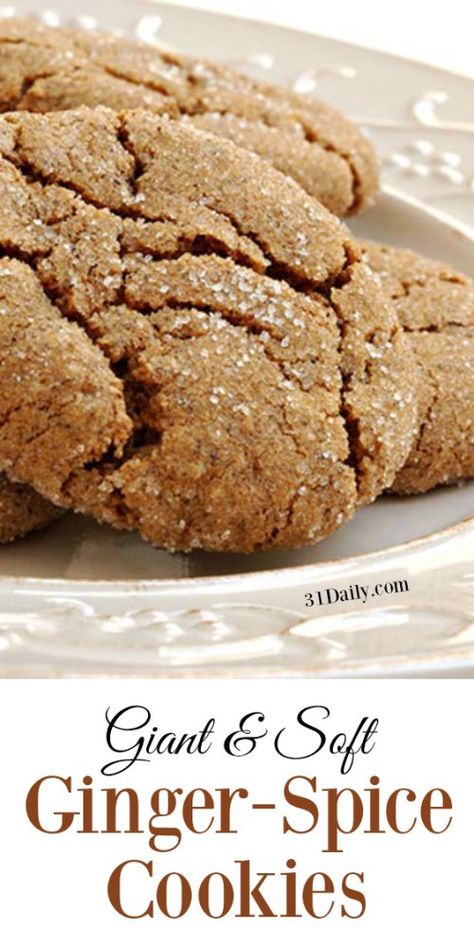 Giant and Soft Ginger Spice Cookies | 31Daily.com Star Desserts, Bakery Goodies, Ginger Spice Cookies, Christmas Trays, Apple Crisps, Soft Ginger Cookies, Ginger Cookie Recipes, Fall And Christmas, Pinwheel Cookies