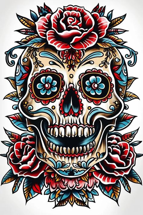 Tattoo idea: Octagon sugar skull tattoo sketch sceleton  black and 5 Skull Tattoo Sketch, Sugar Skull Drawing, Sugar Skull Tattoo, Skull Hand Tattoo, Polka Tattoo, New Tattoo Designs, Chicano Art Tattoos, Sugar Skull Tattoos, Traditional Japanese Tattoos