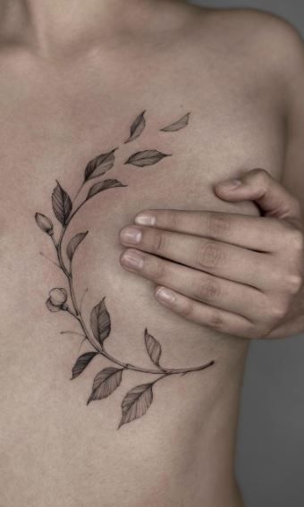 Leaves Chest Tattoo Female, Leaf Chest Tattoo Female, Chest Leaf Tattoo, Sternum Leaf Tattoo, Chest Women Tattoo, Women Stomach Tattoos Ideas, Leaf Sternum Tattoo, Leaf Chest Tattoo, Leaf Underboob Tattoo