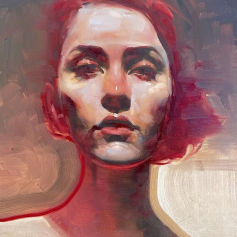 Michael Carson, Face Oil Painting, Red Portrait, Acrylic Portrait Painting, Portraiture Art, Instagram Portrait, Portraiture Painting, Painting Demo, Figure Sketching