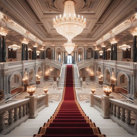 Fairytale Castle Interior, Castle Hallways Aesthetic, Royal Castles Interior, Castle House Interior, French Castle Interior, Bedrooms Ideas For Couples, Palace Hallway Aesthetic, Palace Staircase Aesthetic, Golden Castle Interior