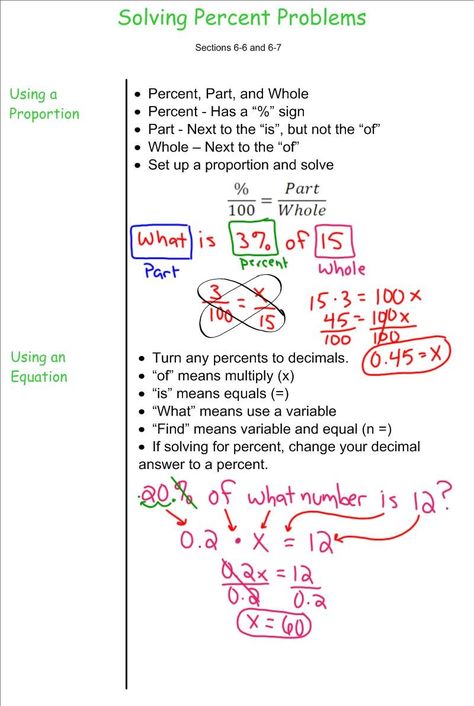 Solving Percent Problems - 7th Grade Pre-Algebra - Mr. Burnett College Math Notes, Relationship Worksheets, College Math, Middle School Math Teacher, Sixth Grade Math, Ratios And Proportions, Math Notes, Pre Algebra, 7th Grade Math