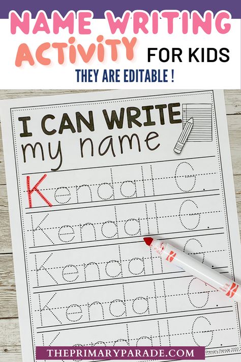 Writing Practice Preschool, Name Writing Activities, Name Activities Preschool, Teaching Preschoolers, Name Writing Practice, Tracing Worksheets Free, Printables Ideas, Preschool Names, Name Tracing Worksheets