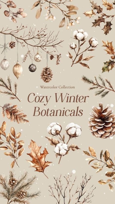 Editable cozy winter botanical design element set | premium image by rawpixel.com / Pinn Autumn Elements, Woodland Plants, Winter Woodland, Smart Ideas, Botanical Design, Awesome Designs, Aesthetic Things, Illustration Inspiration, Cozy Winter