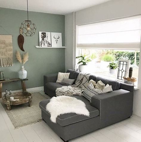 Living Room Sofas Ideas, Living Room Design Green, Sofas Ideas Living Room, Dark Grey Sofa Living Room, Sage Living Room, Dark Grey Couch Living Room, Green Walls Living Room, Dark Grey Living Room, Sage Green Living Room