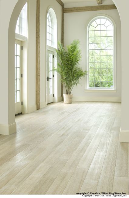 Helpful tips on creating the White Wash Finish on your wood floors | Carlisle Wide Plank Flooring White Wash Wood Floors, Wide Plank Floors, White Wash Finish, White Oak Floors, Wide Plank Flooring, Flooring Trends, Whitewash Wood, Empty Room, Arched Windows