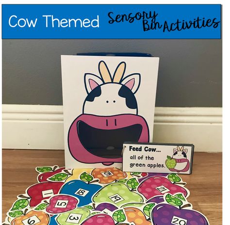 Feed The Cow Activity, Sensory Bin Activities, Dairy Farming, Cow Birthday Parties, Farm Unit, Sorting Mats, Diy School, Cow Birthday, Early Learning Activities