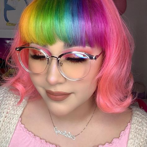 Summer Festival Ready: Rainbow Hair with a Playful Twist Rainbow Hair With Bangs, Hair Infographic, Rainbow Bangs, Fox Hair Color, Stylish Hair Colors, Which Hair Colour, Arctic Fox Hair Color, Fox Hair, Rainbow Hair Color