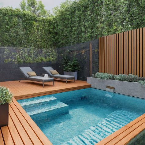 18 Small Pool Deck Ideas » Comfy Ideas Composite Pool Deck Ideas, Backyard Decking Ideas, Decking Ideas Outdoor, Small Pool Deck, Backyard Decking, Coastal Backyard, Homemade Water Fountains, Ideas For Small Gardens, Raised Pools