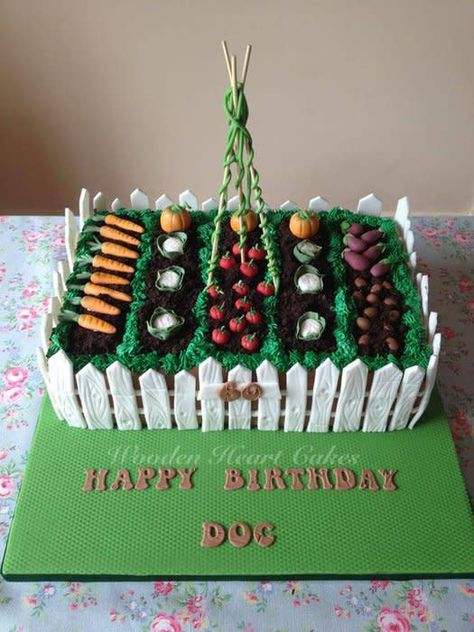 I made this cake for my friend’s brother’s 60th birthday. He loves his garden and I loved making this for him! Country Birthday Cakes, Allotment Cake, Vegetable Garden Cake, Vegetable Cakes, Farm Cakes, Garden Birthday Cake, Veggie Cakes, Peter Rabbit Cake, Retirement Cake