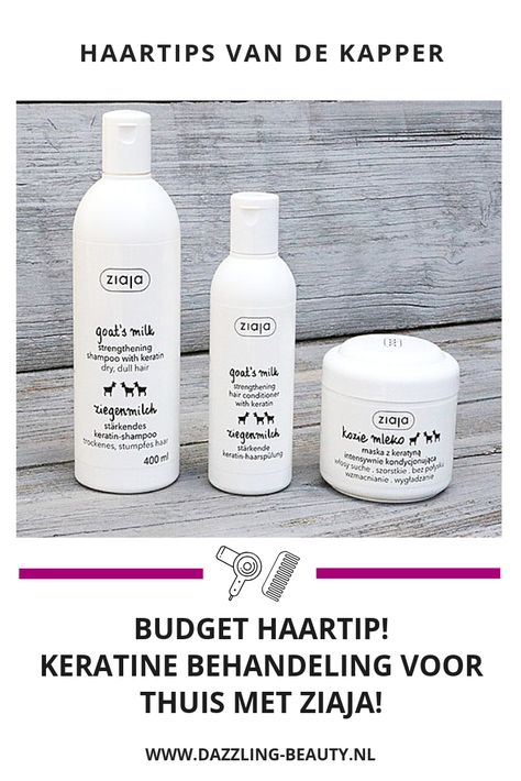 Als je je haar zelf thuis een keratine behandeling wilt geven is het belangrijk dat je daar de juiste haarverzorging voor gebruikt. Alleen een shampoo met keratine is niet genoeg. Voor een optimaal resultaat kun je het beste ook een keratine conditioner en keratine haarmasker gebruiken. Een fijne budget tip is de geitenmelk producten lijn van Ziaja. Lees mee voor mijn ervaring en review! #budgettip #haartips #haircare Beauty Blog, Hand Soap, Hand Soap Bottle, Shampoo Bottle, Conditioner, Hair, Beauty