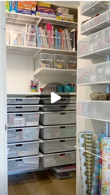 The Container Store on Instagram: "Transform an overwhelming closet into a space where you want to spend time with an Elfa custom space! 💙  @simplyorganized chose the Elfa line to provide a variety of storage solutions for this multi-purpose closet. #TheContainerStore  #closets #closetdesign #customcloset #closetorganizer #closetmakeover #closetorganization #spaceplanning #diyhomeprojects #homediy #diyideas #homeproject #customshelving #shelvingideas #homeideas #homedesigns" Elfa Closet System, Diy Closet Shelves, Elfa Closet, Craft Room Closet, Craft Closet Organization, Craft Closet, No Closet Solutions, Art Studio Organization, Custom Shelving