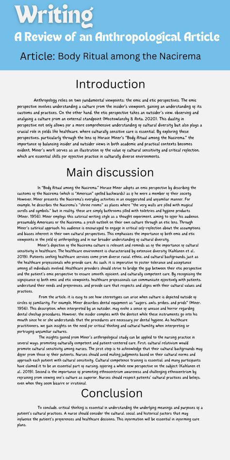 Writing an article review involves summarizing, analyzing, and evaluating the content of a scholarly article. Here's an Example of a review of "Body rituals among the Nacirema" By Horace 1000 Word Essay, Article Review, Argument Essay, Writing An Article, Review Essay, Cultural Awareness, Argumentative Essay, Creative Writing Prompts, Feature Article