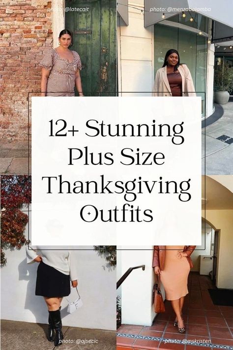 12+ chic plus size thanksgiving outfit ideas and fall outfits for 2023. Looking for the perfect plus size thanksgiving outfit for women? Whether you want a casual outfit, comfy outfit, dressy thanksgiving outfit, or anything in between, we have the perfect dress, skirt, or pants plus size thanksgiving outfit ideas for 2023. Womens fashion, chic fall outfit ideas for women, fall 2023 outfits, fall chubby style. photo: @latecait, @menzabolamba, @ajsecic, @mskristen Fall Outfit Ideas Plus Size, Plus Size Thanksgiving Outfit Ideas, Plus Size Thanksgiving Outfit, Causal Fall Outfits, Classy Plus Size Outfits, Outfit Ideas Plus Size, Casual Thanksgiving Outfits, Chubby Style, Minimalist Wardrobe Essentials