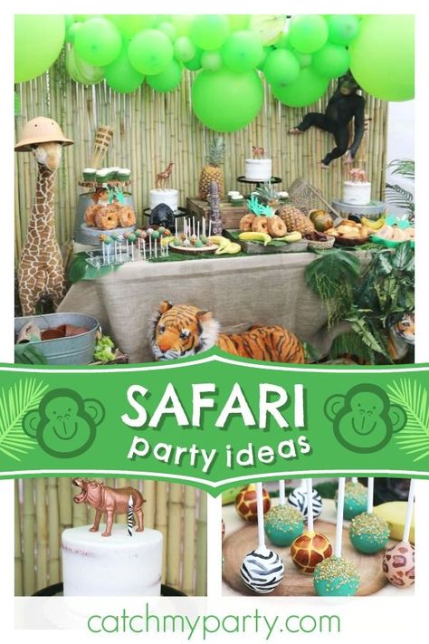 Welcome to the Jungle with this fun Safari birthday party! The animal print cake pops are so cute!! See more party ideas and share yours at CatchMyParty.com #catchmyparty #partyideas #safaribirthdayparty #safarianimalsbirthdayparty #boybirthdayparty #wildanimals Safari 1st Birthday Party, Madagascar Party, Safari 1st Birthday, Jungle Thema, Jungle Safari Birthday, Wild Birthday Party, Birthday Menu, Jungle Theme Birthday, Jungle Birthday Party