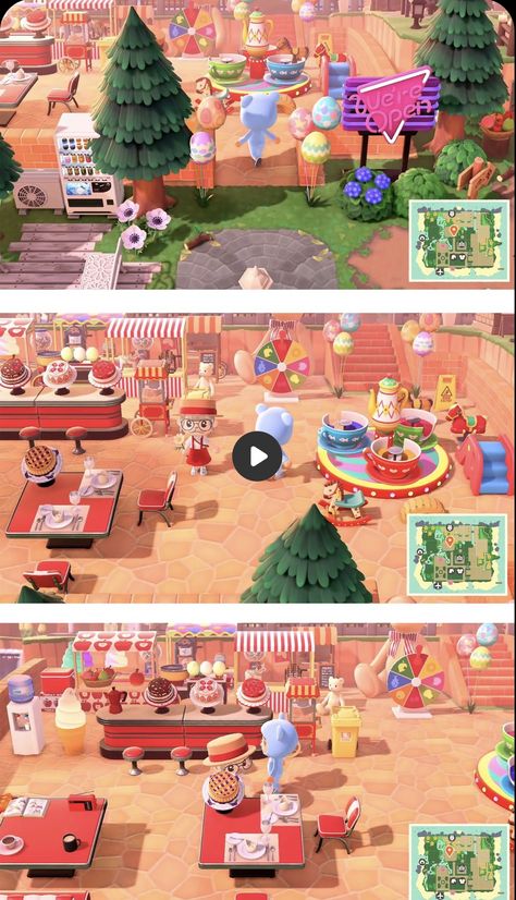 Carnival Animal Crossing, Animal Crossing Carnival Ideas, Acnh Playground Idea, Animal Crossing Carnival, Acnh Carnival Design, Cafe Animal Crossing, Acnh Playground, Acnh Carnival Ideas, Acnh Carnival