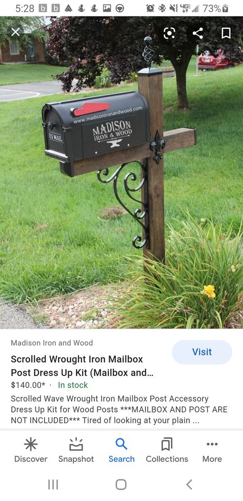 Wrought Iron Mailbox, Creative Mailbox Ideas, Headboards Ideas, Wood Mailbox, Wood Sign Diy, Creative Mailbox, Mailbox Stand, Mailbox Makeover, Faux Iron