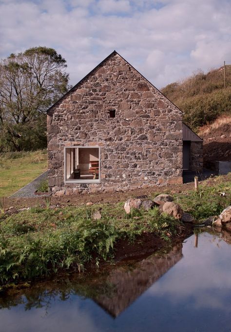 Fardaa explores "ambiguity between old and new" at Isle of Mull restaurant Stone Doorway, Isle Of Mull, Timber Roof, Timber Ceiling, Rustic Bench, Timber Beams, Stone Barns, Adaptive Reuse, Dining Hall