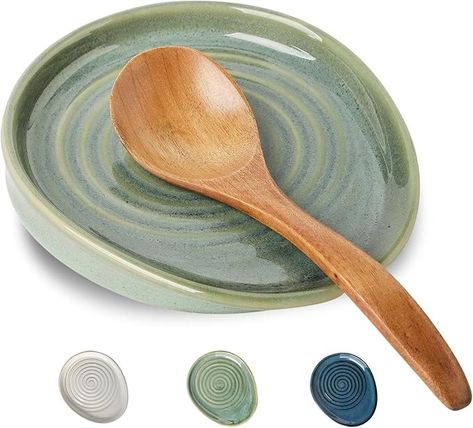 Amazon.com: Seyatoo Ceramic Spoon Rest for Stove Top, Spoon Holder for Kitchen Counter, Farmhouse Cooking Utensil Holder for Spoons, Ladles, Spatula, Glazed Green: Home & Kitchen Spoon Holder Ceramic, Ceramic Kitchen Utensil Holder, Cooking Spoon Holder, Cooking Utensil Holder, Counter Clean, Kitchen Spoon, Ceramic Spoon Rest, Kitchen Utensil Holder, Cooking Utensil