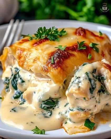 Chicken and Spinach Casserole with Cream Cheese – Easy Instant Recipes Chicken Spinach Sour Cream Recipes, Cream Cheese And Spinach Stuffed Chicken, Spinach Cream Cheese Chicken, Chicken Spinach Pasta Recipes, Recipes Using Spinach, Chicken Spinach Casserole, Baked Casseroles, Casserole With Cream Cheese, Chicken And Spinach Casserole