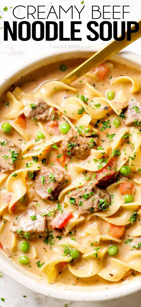 Slow Cooker Noodle Soup, Slow Cooker Beef Noodle Soup, Homemade Beef Noodle Soup, Beef Soup Noodle, Cozy Creamy Beef Stew, Beef Noodle Soup Crockpot, Crockpot Noodle Soup, Creamy Beef Soup, Sirloin Soup