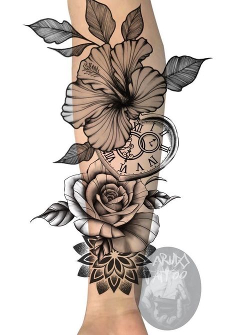 Half Sleeve Flower Tattoo, Half Sleeve Tattoos For Women, Arm Tattoos For Women Forearm, Arm Tattoos Lettering, Tattoo Placement Arm, Mandela Tattoo, Lower Arm Tattoos, Half Sleeve Tattoos, Chicano Style