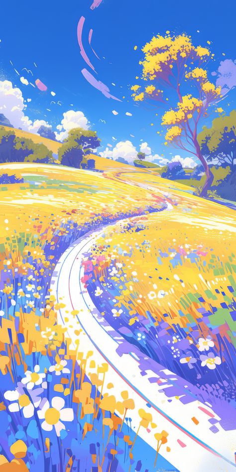 Dreaming Aesthetic Drawing, Cute Artistic Wallpapers, Drawn Backgrounds Illustrations, Scenery Illustration Landscapes, Fairytale Art Wallpaper, Backgrounds Art Reference, Fantasy Background Drawing, Color Wallpaper Iphone Aesthetic, Colorful Aesthetic Pictures