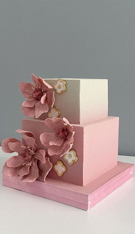 40 Beautiful Wedding Cake Trends 2023 : White Cake with Touch of Blue & Gold Cake Designs Square, Pink Square Cake, Cake Trends 2023, 2 Tier Cake Designs, Unique Anniversary Cake Designs, Trending Wedding Cakes, Ukrasavanje Torti, Romantic Wedding Cakes, 2 Tier Wedding Cake