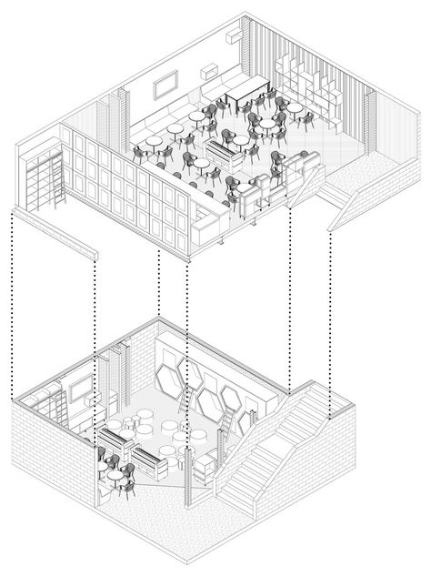 Gallery of 9 ¾ Bookstore + Café / PLASMA NODO - 26 Bookstore Floor Plan, Bookstore Plan, Bookstore Architecture, Cafe Plan Architecture, Cafe Design Architecture, Elderly Center, Cafe Floor Plan, Big Houses Interior, Cafe Plan