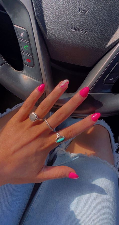 Bright Summer Acrylic Nails Oval, Trendy Summer Nails 2023, Nail Designs Hot Pink, Dance Nails, Trendy Summer Nails, Pink Tip Nails, Bright Pink Nails, Summer Nails 2023, Hoco Nails