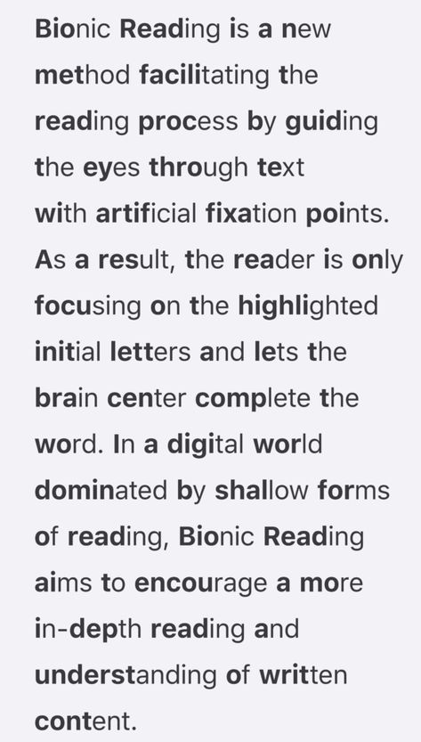 Bionic Font to improve reading speed and comprehension Bionic Reading Method, Reading Tips For Adults, Bionic Reading, Read Faster, Study Girl, Reading Process, Reading Help, Literacy Programs, Reading Tips