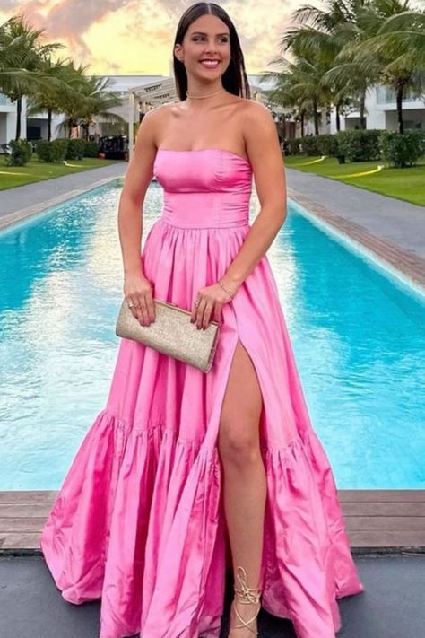 Hot Pink Prom Dresses, Fuschia Pink Dress, Pink Formal Dress, Long Party Gowns, Top Prom Dresses, A Line Long Dress, Pink Formal Dresses, Polly Dress, Prom Looks