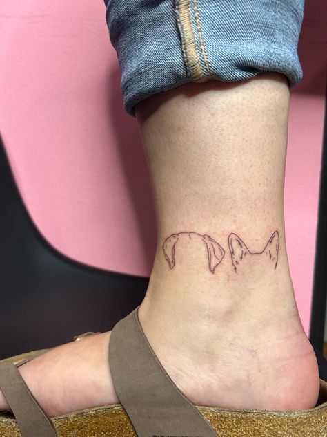 Pointy Dog Ear Tattoo, Bunny And Dog Tattoo, Gsd Ear Tattoo, Dog Face Silhouette Tattoo, Fineline Dog Ear Tattoo, Dog Eats Tattoo, Ankle Dog Tattoo, Doberman Ear Tattoo, Corgi Ear Tattoo