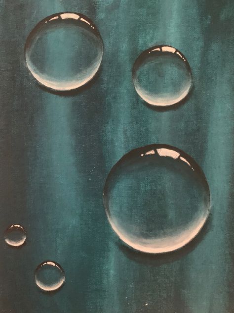 Water Droplets Painting, Waterdrop Painting, Painting Water Droplets, Water Drops Painting, Water Drop Painting, Acrylic Bubbles, Water Drop Drawing, Underwater Bubbles, Water Artwork