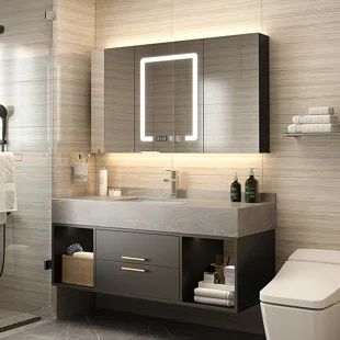 Everly Quinn 39.4'' Wall-Mounted Single Bathroom Vanity Set | Wayfair Floating Bathroom Vanity, Vanity Set With Mirror, Vanity Design, Summer Sunshine, Floating Vanity, Modern Bathroom Vanity, Grey Bathrooms, Bathroom Vanity Set, Bathroom Vanity Mirror