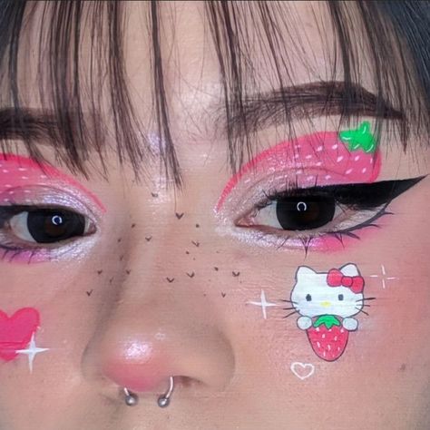 @/crisgl0ss on IG Hello Kitty Face Paint, Hello Kitty Make-up, Vampire Bride, Hello Kitty Makeup, Cute Eye Makeup, Kawaii Makeup, Halloween Makeup Inspiration, Cool Makeup Looks, Ethereal Makeup