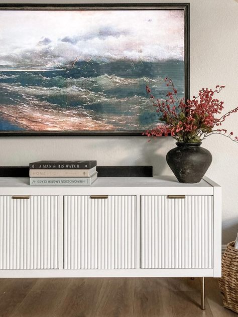 Best Ikea Hack: Ikea Kallax into a Fluted Media Console | XO My Home Basement Suite Ideas, Ikea Rast Nightstand, Organization Life Hacks, Organization Life, Livng Room, Ikea Hemnes Dresser, Ikea Rast Hack, Hack Ikea, Ikea Kallax Hack