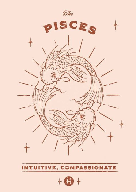 Zodiac Art Prints, Zodiac Cards Illustration, Zodiac Signs Aesthetic, Zodiac Illustration, Zodiac Prints, Zodiac Poster, Zodiac Cards, Pisces Tattoos, Astrology Pisces