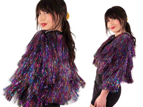 Rainbow Tinsel Fringe Studded Jacket Taylor Swift Tinsel Jacket, Tinsel Fringe Jacket, Tinsel Jacket, Eras Concert, Eras Outfits, Taylor Outfits, Im Fabulous, Taylor Swift Tour Outfits, Black Shawl