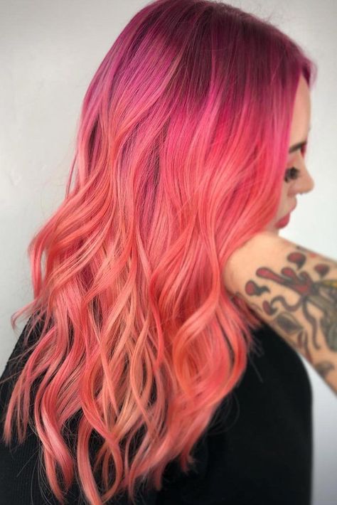 Pink Peach Hair, Hair Color 2024, Sunset Hair Color, Pink And Orange Hair, Sunset Hair, Red Ombre Hair, Bob Hair Color, Diy Dye, Valentine Hair