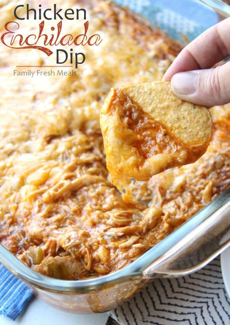 Cheesy Chicken Enchilada Dip Enchilada Dip, Chicken Enchilada Dip, Cheesy Chicken Enchiladas, Fresh Meals, Family Fresh Meals, Chicken Enchilada, Tater Tots, Snacks Für Party, Cheesy Chicken