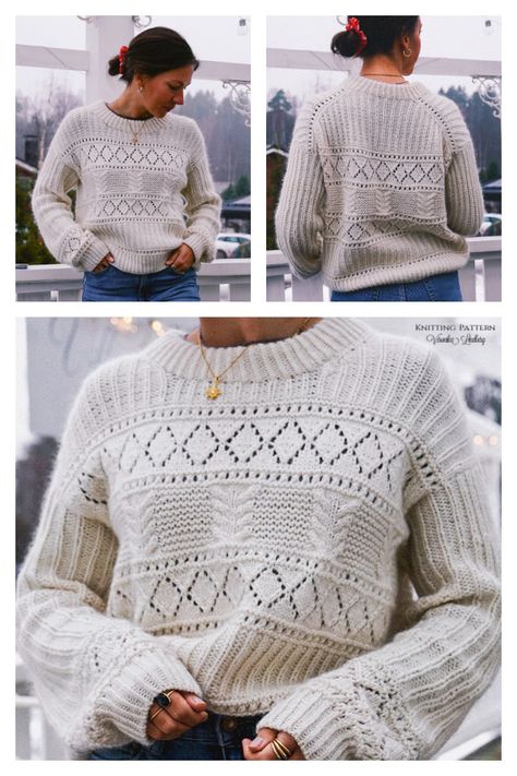 Salty Days Sweater Knitting Pattern + Video Striped Cable Knit Sweater, Salty Days Sweater, Textured Sweater Knitting Pattern, Dk Sweater Knitting Pattern, Beautiful Knitting Patterns, Knit Pullover Pattern, Cable Knit Pattern, Lace Sweater Pattern, Pullover Sweaters Pattern