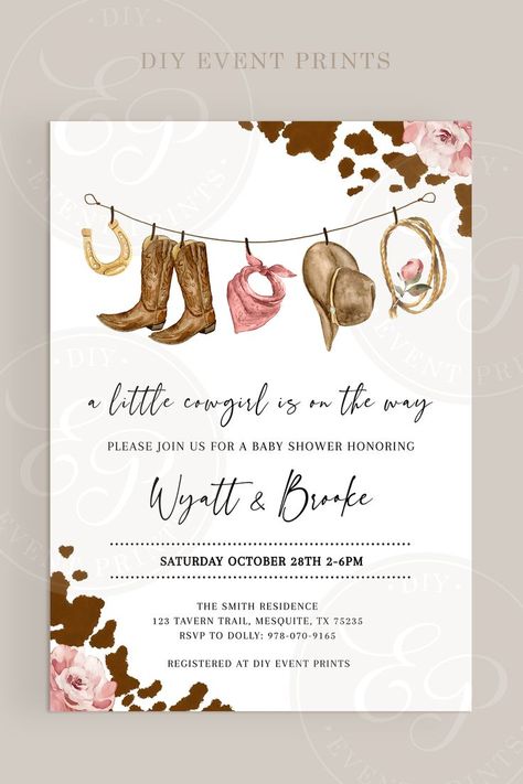 This LITTLE COWGIRL Country Western Baby Shower or Sprinkle Invite bundle is the perfect addition to your wild west themed party! Don't miss out and follow the link below for more details! #DIYEventPrints #GenderNeutral #DigitalInvitation #WildWestBabyShower #CowboyBootsInvite #ALittleCowgirl #WesternBabyShower #GirlBabyShower #BohoBabyShower #WesternThemeShower #CowgirlInvitation #CowgirlBabyShower #RodeoBabyShower #CountryGirlSprinkle #CowboyBabyShower #Cowprint #BrownCowprint Cowgirl Baby Shower Theme, Cowgirl Baby Shower Invitations, Western Baby Shower Invitations, Cow Baby Shower Theme, Rodeo Baby Shower, Cow Baby Shower Invitations, Cowgirl Invitations, Jordan Baby Shower, Cowgirl Baby Showers