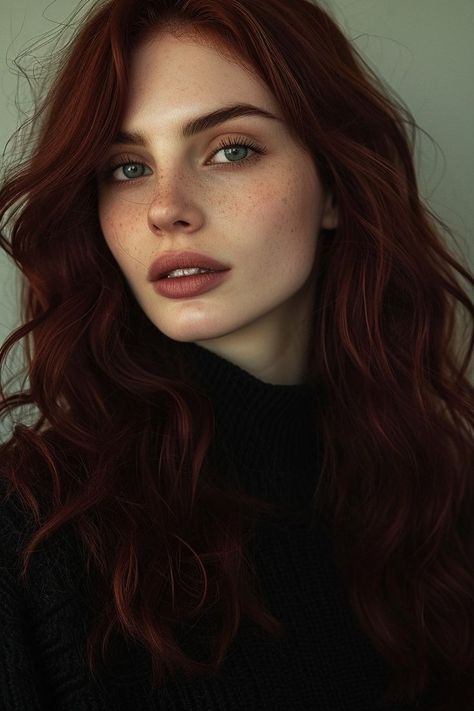 Red Hair For Pale Skin And Green Eyes, Auburn Hair Pale Skin Blue Eyes, Dark Red Hair Pale Skin Blue Eyes, Dark Ginger Hair Aesthetic, Dark Red Hair Green Eyes, Red Hair Woman Over 40, Redhead Brown Eyes, Dark Red Hair Aesthetic, Red Hair Olive Skin