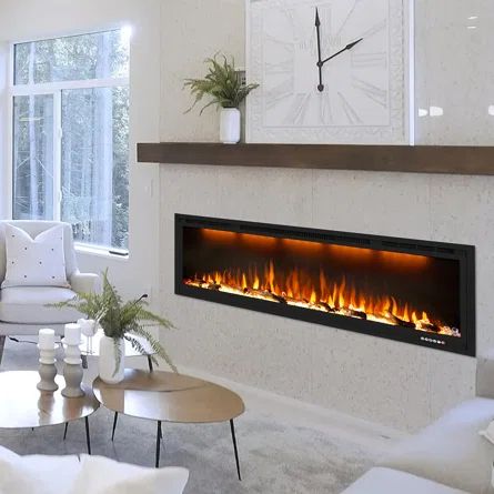 Symple Stuff Asheboro Electric Fireplace | Wayfair Electric Fireplace That Looks Real, Fireplace For Small Living Room, Electric Fireplace With Mantle, Condo Fireplace, Electric Fireplace Decor, Linear Electric Fireplace, Modern Electric Fireplace, Electric Fireplace Mantle, Indoor Electric Fireplace