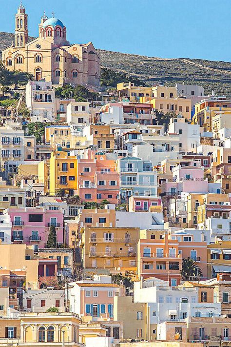 Syros, Greece Syros Greece, Colorful Houses, Cyclades Islands, Greece Islands, Voyage Europe, Visiting Greece, Greek Island, Travel Europe, Greece Travel