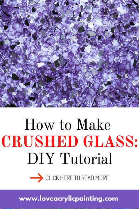 Crushed Glass Heart Art, How To Do Glass Art, Crush Glass Diy, How To Crush Glass Diy, How To Break Glass For Crafts, Shattered Glass Art Diy, Epoxy Glass Art, Glass And Resin Art Projects, How To Make Crushed Glass Art On Canvas