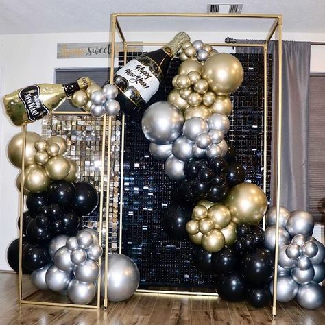 PRICES MAY VARY. 【Black Gold and Silver Balloon Garland Arch Kit】Still worry about how to decorate your party? Want to have the most memorable party with friends and family? If yes, allow me to introduce this beautiful Black Gold and Silver Balloon Garland Arch Kit for New Year Decorations, Birthday Party, or any other party you want. 【Best Quality】The balloon is made of high quality latex, the leather is thick, not easy to burst, and the color is true. High-quality latex allows the balloon to s New Year Balloon Decor, New Year’s Eve Balloon Garland, New Year Balloon Decoration, Gold And Black Balloons, Happy New Year Champagne, Happy New Year Balloons, New Year Champagne, Gold Champagne Bottle, Train Party Decorations