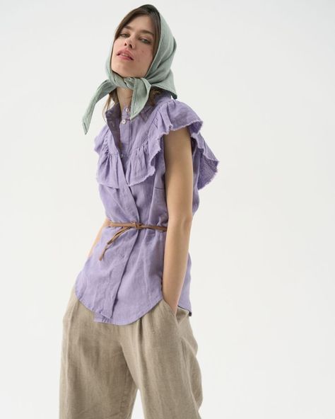 Summer Hair Scarf, Wearing Scarves, Lavender Linen, Purple Linen, Ladies Head Scarf, Victorian Blouse, Lavender Blouse, Linen Scarf, Shirt Linen